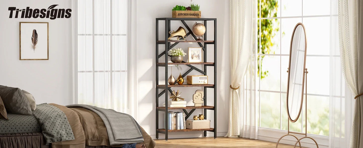 Bookshelf 71" Industrial Etagere Bookcase 5 Shelf Display Rack For Living Room