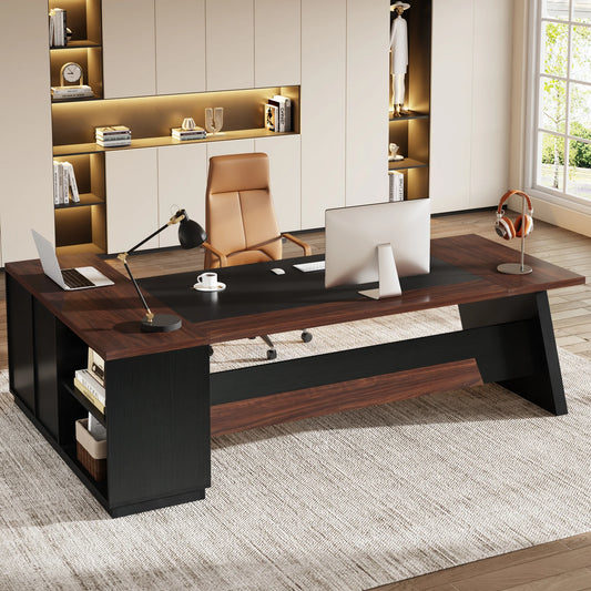78" L-Shaped Executive Desk Large Office Desk with Drawers and Lateral File Cabinet