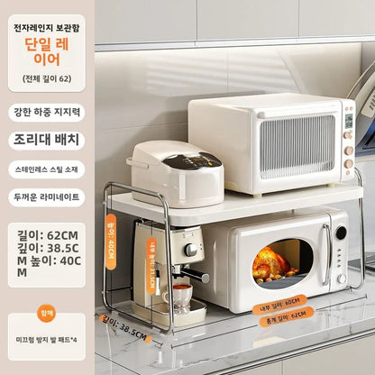 Stainless Steel Pull out Kitchen Countertop Storage Rack Multi Functional Microwave Oven Rice Cooker Oven Organizer Shelf