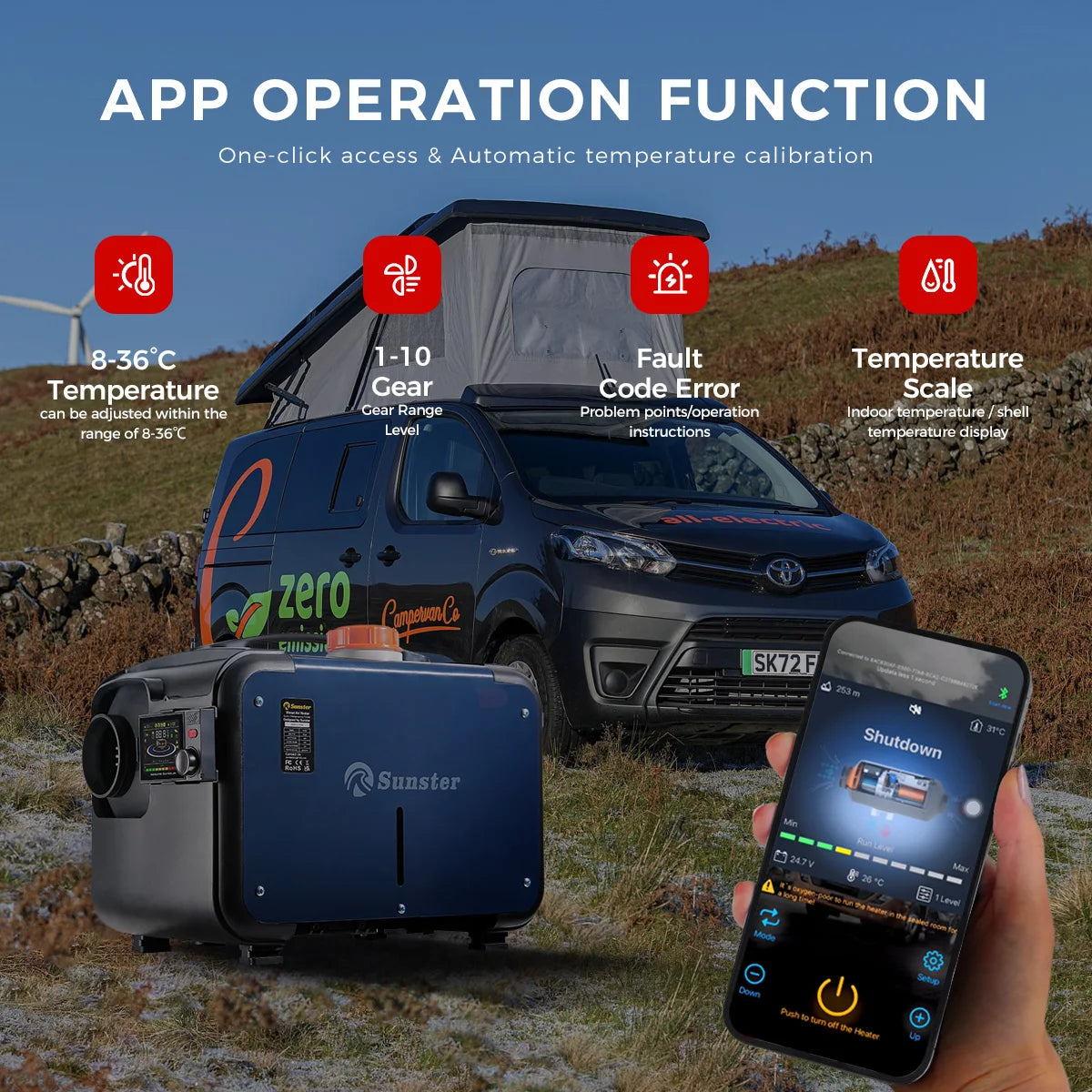 8KW 12V&24V portable Diesel Air Heater bluetooth App & Remote Control Ultra quiet Night Heater for RV car campervan tent home