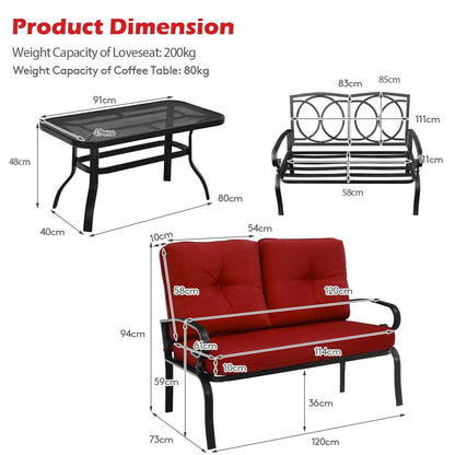 GOFLAME 2PCS Outdoor Conversation Set Patio Loveseat Bench &Coffee Table Soft Cushion