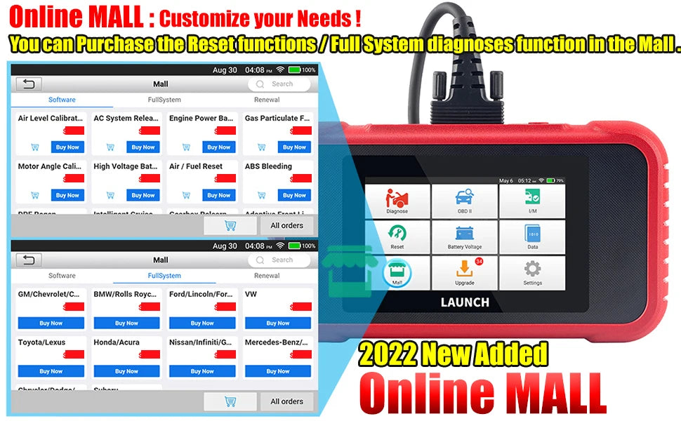 LAUNCH X431 CRP123E V2.0 /CRR123I V2.0 Car OBD2 Diagnostic Tools Auto OBD Scanner ABS SRS Engine AT+ 7 Reset Service Free Update
