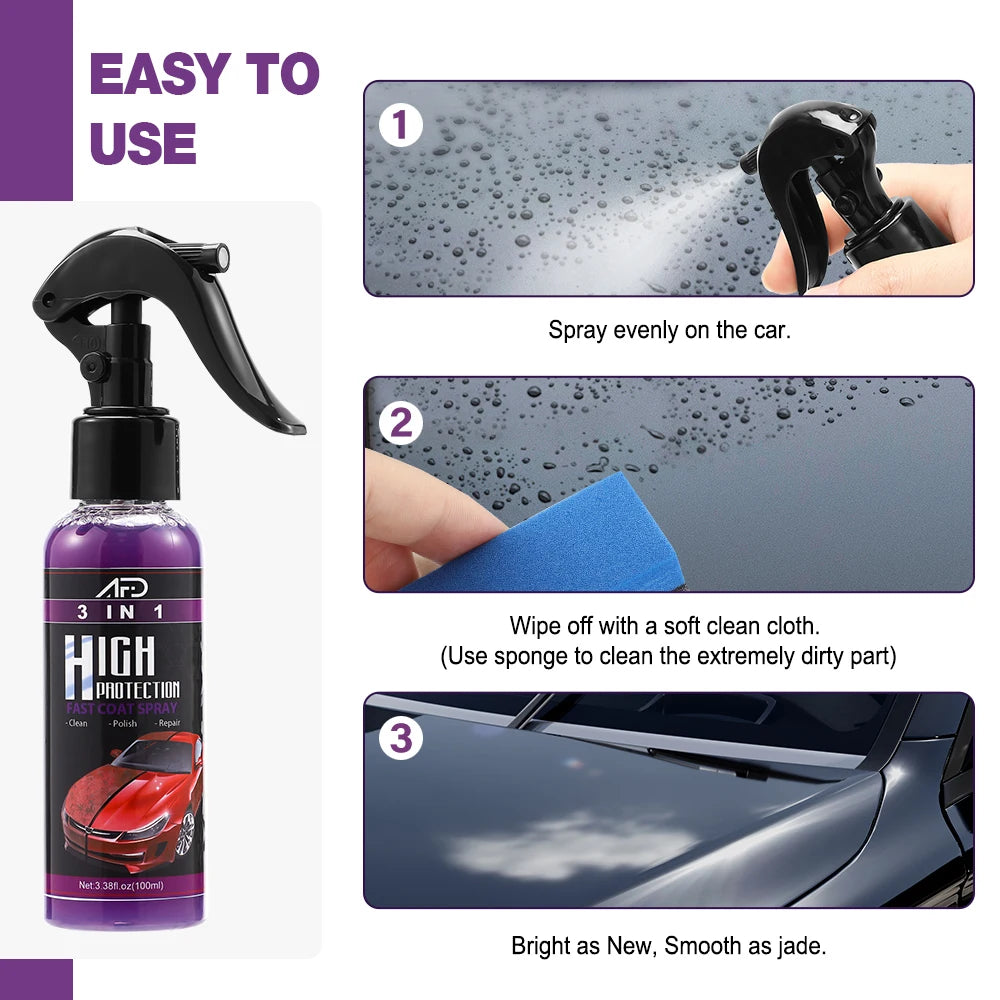 3 In 1 Car Ceramic Coating Spray 100ml Auto Nano Ceramic Coating Car Exterior Scratch Restorer Ceramic Spray Coating