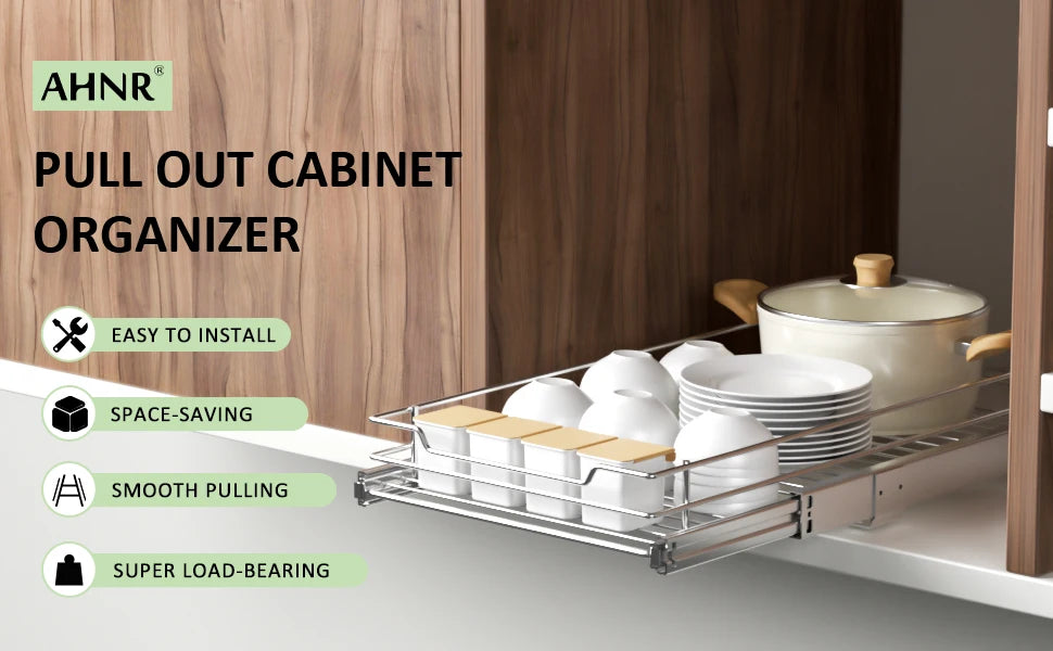 Pull Out Cabinet Organiser, Heavy Duty Slide Out Food Cupboard Shelf for Home, Kitchen, Bathroom, 14 inches W x 21 inches D
