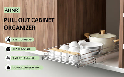 Pull Out Cabinet Organiser, Heavy Duty Slide Out Food Cupboard Shelf for Home, Kitchen, Bathroom, 14 inches W x 21 inches D