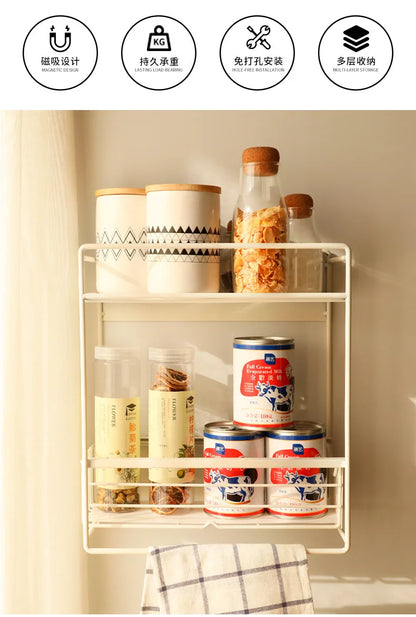 Magnetic Spice Rack Refrigerator Kitchen No Drill Hanging Multi Layer Storage Organizer Pull Out Side Mount Shelf