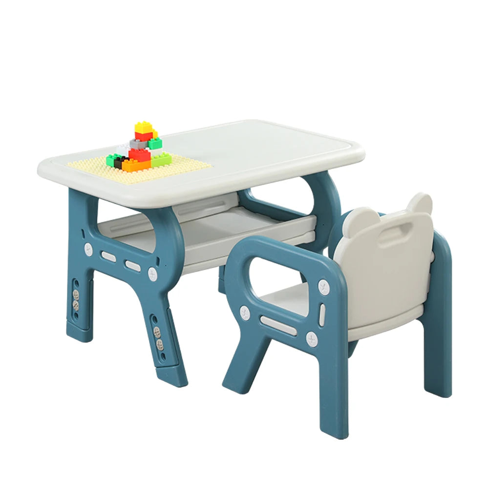 Kids Acticity Rounded Corners Desk Chair Set Height Adjustable with 3 Height Settings Recessed Cup Holer