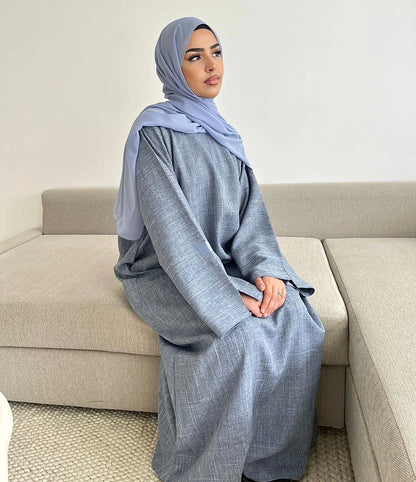 Cotton Linen Closed Abaya Dress Dubai Luxury