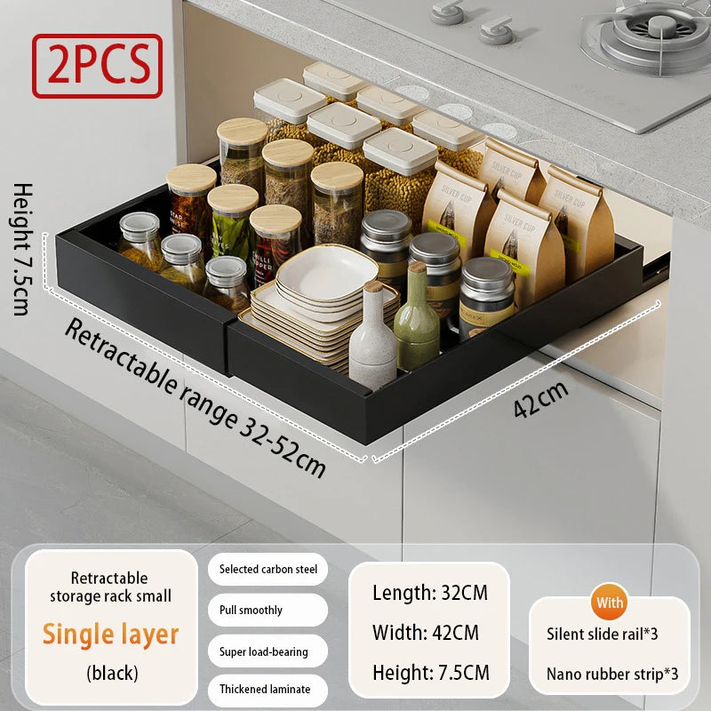 Expandable Pull Out Cabinet Organizer Metal Stick Slide Out  Drawers Storage Kitchen Adjustable Sliding Roll Out Cabinet Shelves