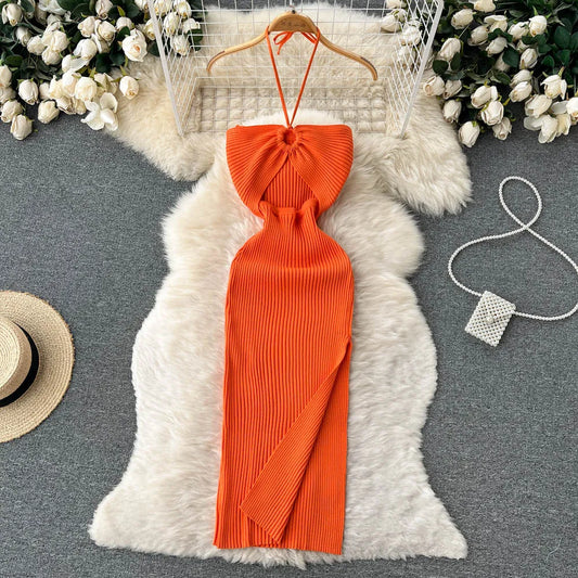 Fashion Sexy Package Hips Split Knitted Summer Dress for women