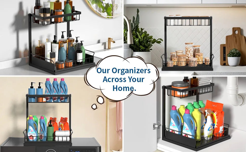 Under Sink Organizer and Storage, Pull Out Cabinet Organizer 2 Tier Slide Out Sink Shelf Cabinet Storage Shelves for Kitchen