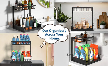 Under Sink Organizer and Storage, Pull Out Cabinet Organizer 2 Tier Slide Out Sink Shelf Cabinet Storage Shelves for Kitchen