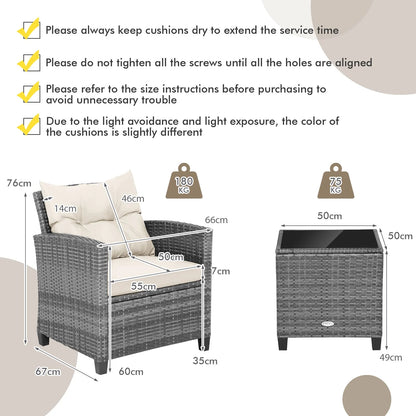 GOFLAME 3 Piece Patio Rattan Sofa Set Outdoor Wicker Conversation Set-White