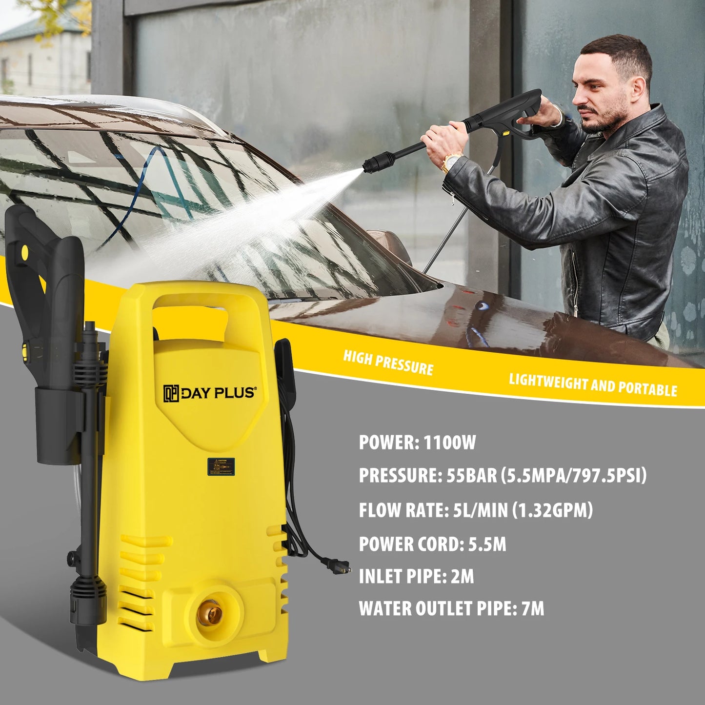 Electric High Pressure Washer,Portable Power Washer with Spray Gun &1-180°Adjustable Nozzle ,for Cars,Patios and Floor Cleaning