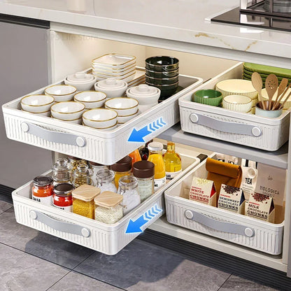 Kitchen Storage Rack with Slide Rails Pull Out Cabinet Organizer Drawer Storage Tray Spice Jars Storage Rack Kitchen