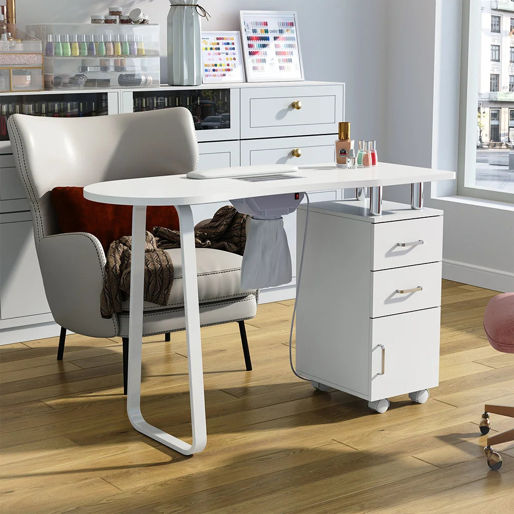 White Manicure Table Nail Station with Dust Collector