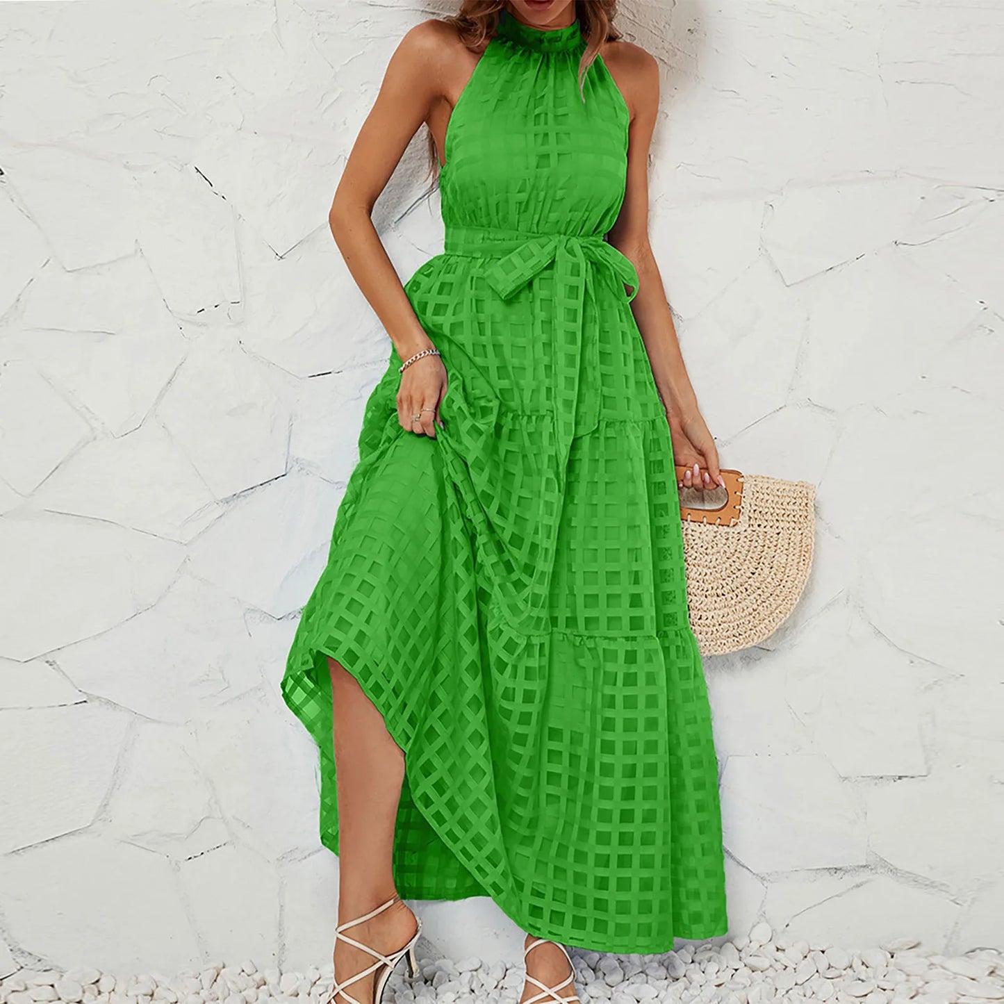 Elegant Sleeveless Halter Neck Maxi Dress