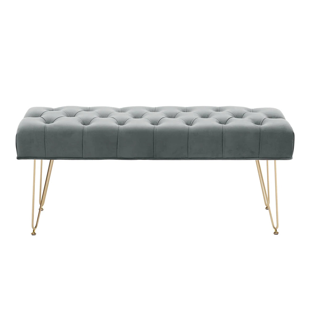 Velvet Buttoned Ottoman Footstool Gold Chrome Legs,Grey