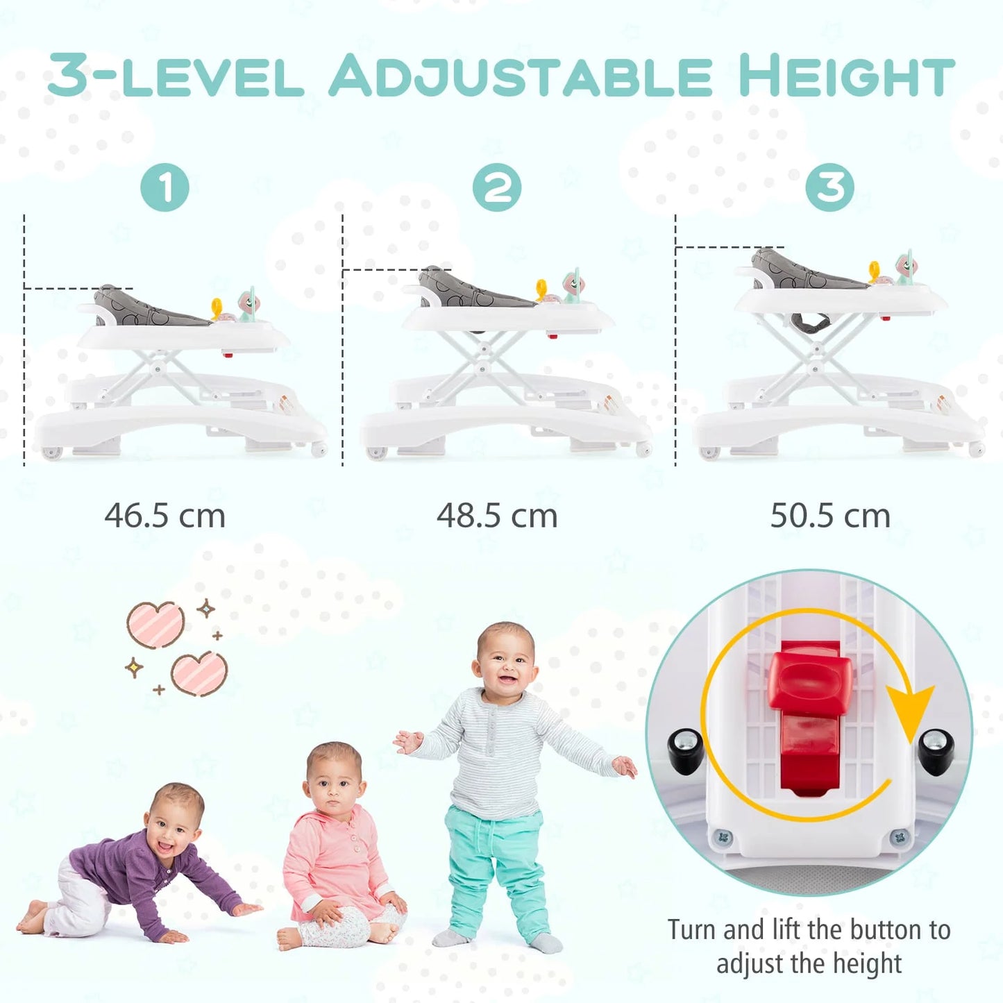 ERGOMASTER Foldable Baby Walker 2-in-1 Baby walker & Push Walker Combo-Grey