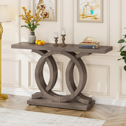 Entrance furniture modern antique rustic brown retro wood farmhouse entry hallway table console 140cm with Geometric Base