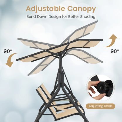GOFLAME 2-seat Outdoor Patio Swing, Patio Loveseat Swing with Adjustable Canopy, Heavy-duty Steel Frame
