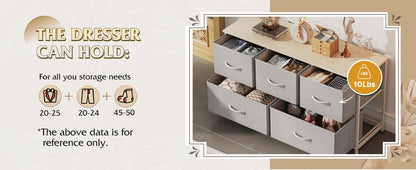 Chest of Drawers,5 Fabric Drawers Cabinet with Easy Pull Handle,Wood Top and Sturdy Steel Frame for Bedroom,Living Room