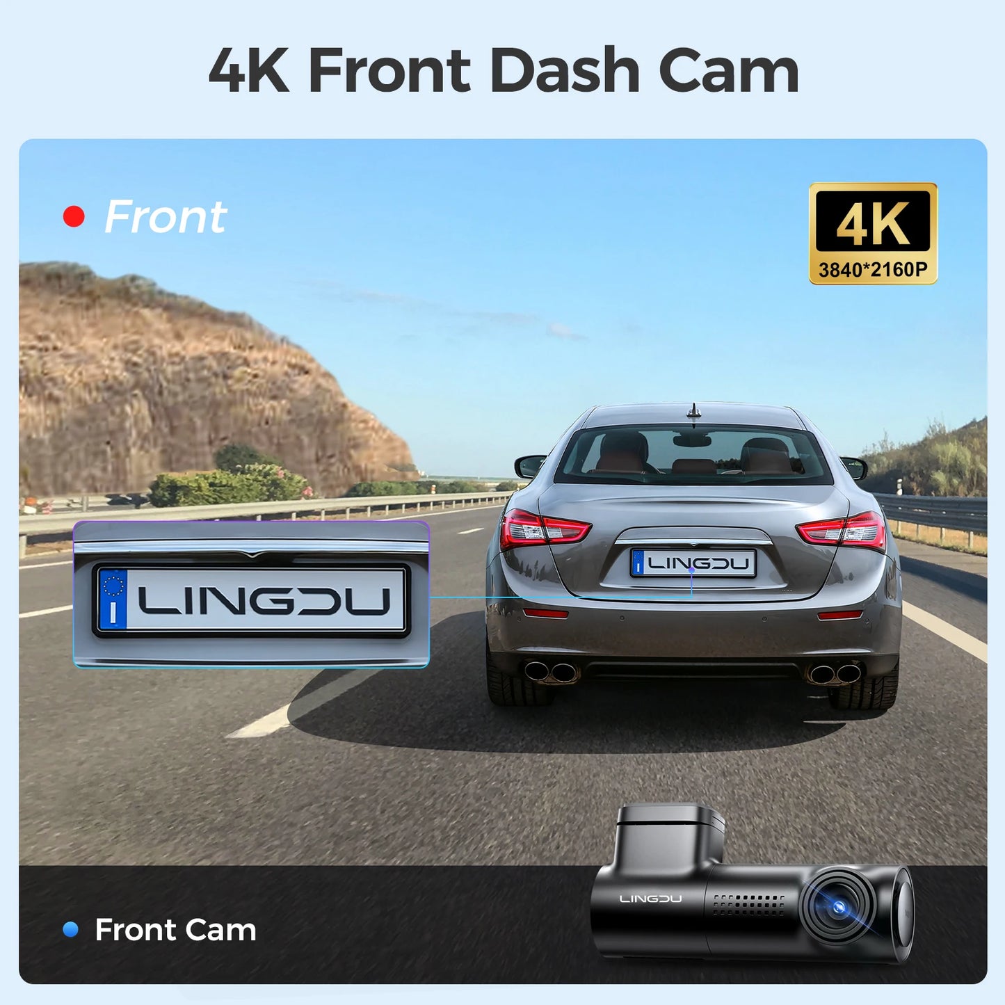 LINGDU D500 Dash Cam Ultra HD 4K Built-in 5GHz WI-FI GPS English Voice Control Dash Car Camera 24H Loop Recording D500 Car DVR