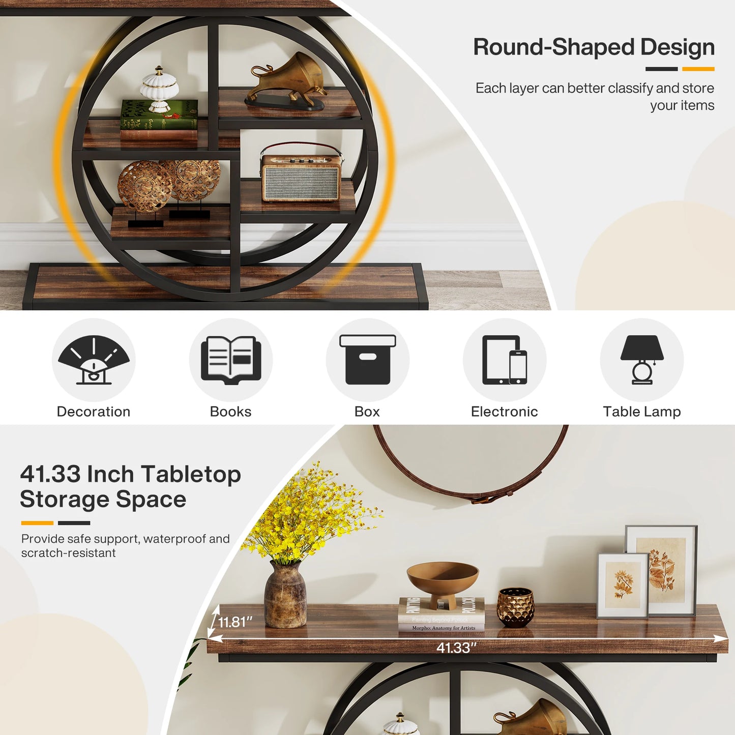 Console Table, 39.4-Inch Entryway Table with Thickened Tabletop, 4- Tier Industrial Narrow Hallway Sofa Table