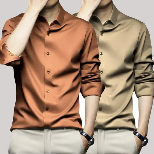 X-6XL Orange Men's Long Sleeve Shirt Luxurious Wrinkle Resistant