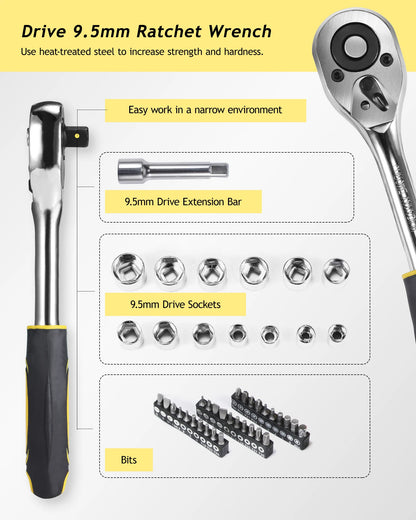 Acmount Tool Kit 140 Piece, Home Toolbox Diy Tool Set, Protable Complete Hand Home Tool Kit Set, Motorbike Car