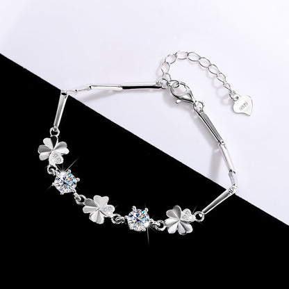 Sterling Silver Moissanite Four-leaf Clover Bracelet