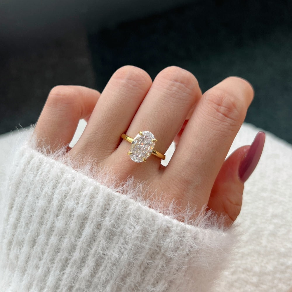 Sterling Silver Ring Carbon Diamond Zircon Classic Big Design Wedding