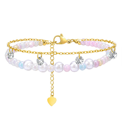 Cross Chain Pearl Bead Double-layer Bracelet