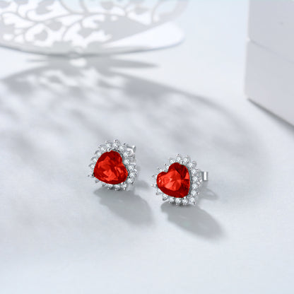 Birthstone Zircon Earrings for Women Girls Heart Shape Stud Earrings