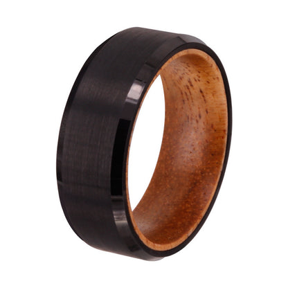 Tungsten Steel Shell With Wine Barrel Wood Inner Ring Ring