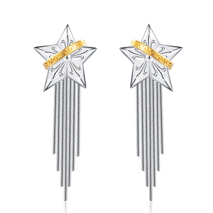 925 Sterling Silver Earrings Design Tassel Niche Five-pointed Planet