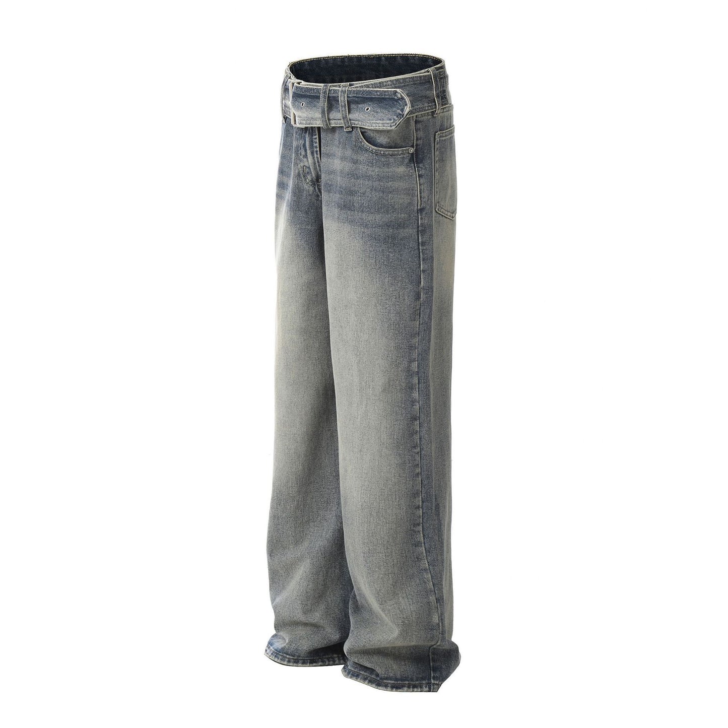 Washed Loose Wide Leg Large Hole Profile Tooling Ribbon Logging Jeans