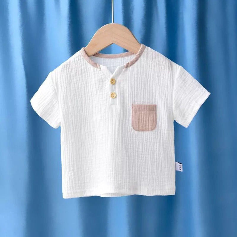 Children's Breathable Half Sleeve Cotton And Linen Top T-shirt