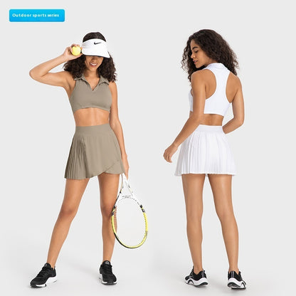 Cooling Three Points Exercise Skort Fashion Yoga Cross Front Pleated Skirt Tennis Skirt