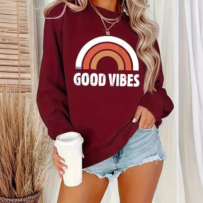 Rainbow Letter Plus Size Round Neck Sweater