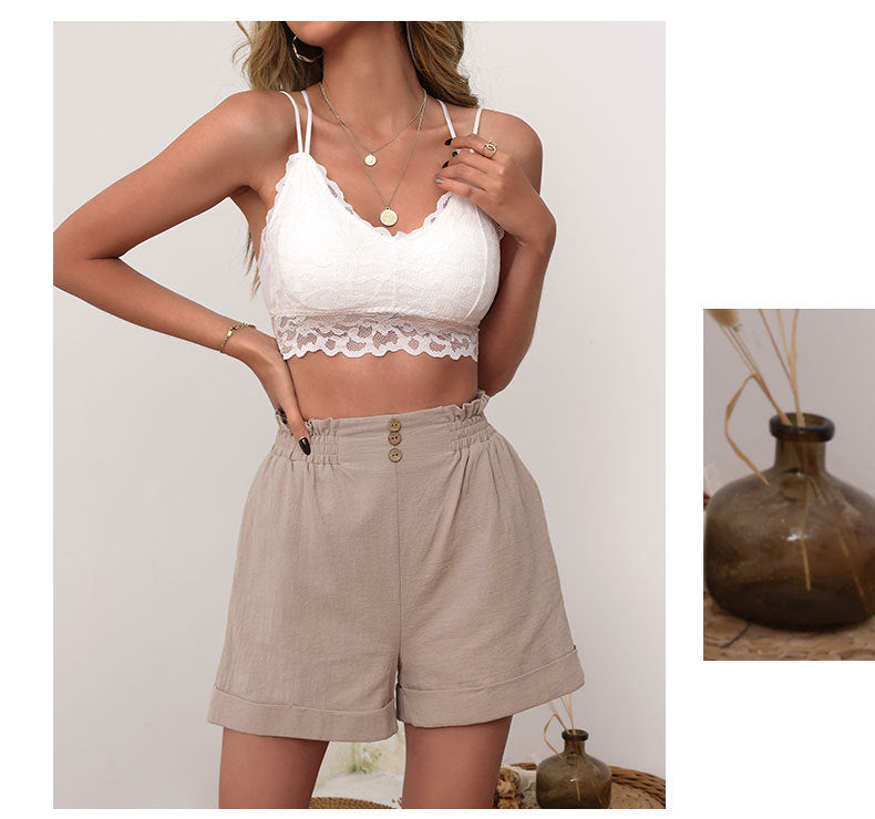 Cotton And Linen Loose Pants Casual Women's Elastic Waist Wide Leg Shorts