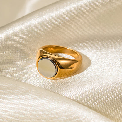 18K Gold Plated White Shell Stainless Steel Ring