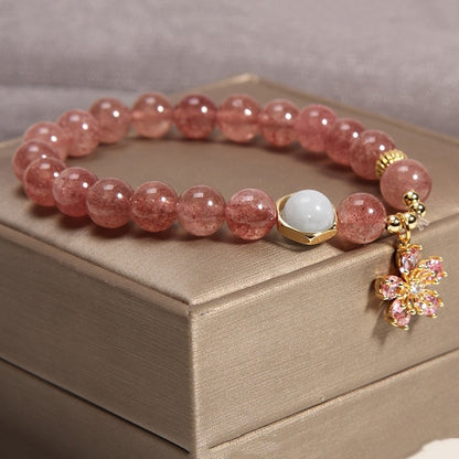 Ethnic Style Lucky Natural Strawberry Quartz Beaded Bracelet