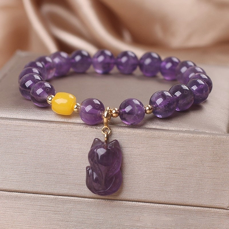 Natural Amethyst Bracelet Female Ins Special-interest Design Fox Pendant