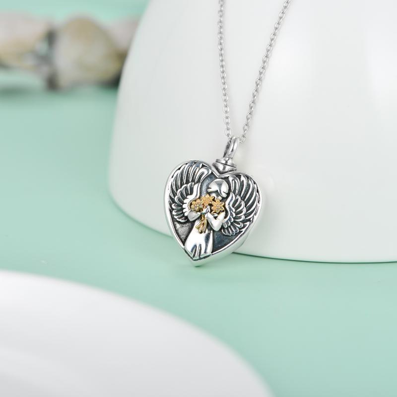 Sterling Silver Angel Cremation Mother Daughter Urn for Ashes Keepsake Memory Necklace