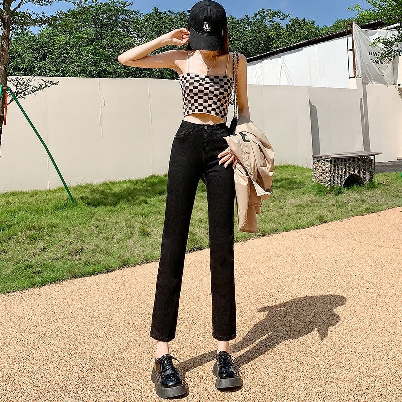 White Jeans Korean Style High Waist Stretch Cigarette Pants Small Cropped Straight Pants