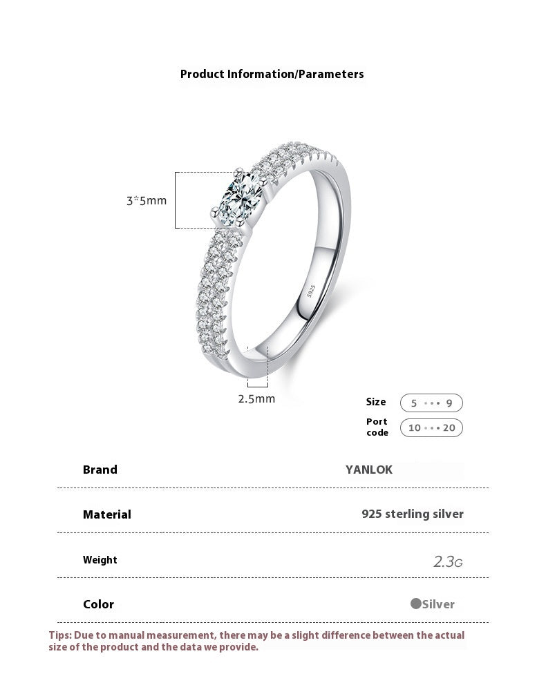 Ins Style Elegant Light Luxury Double Layer Gang Drill Diamond-studded Ring Female S925 Silver High Sense