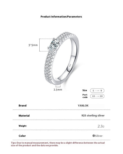 Ins Style Elegant Light Luxury Double Layer Gang Drill Diamond-studded Ring Female S925 Silver High Sense