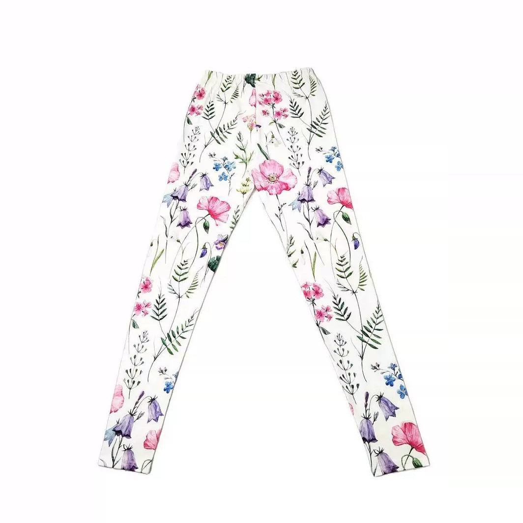 Flower Print Elastic Waist Hip Raise Skinny Casual Leggings