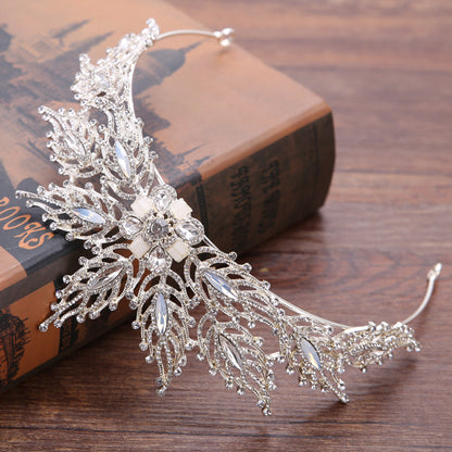 Exquisite Bridal Headband Headdress Handmade Rhinestone Leaf Bridal Crown